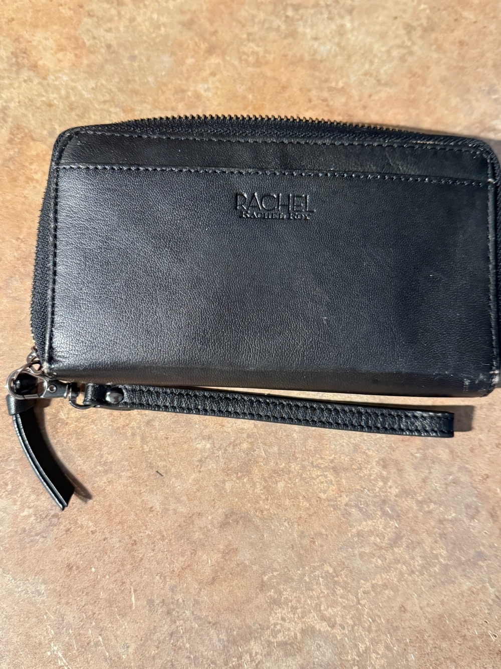 Rachel Black Leather Zip-Around Wristlet Wallet